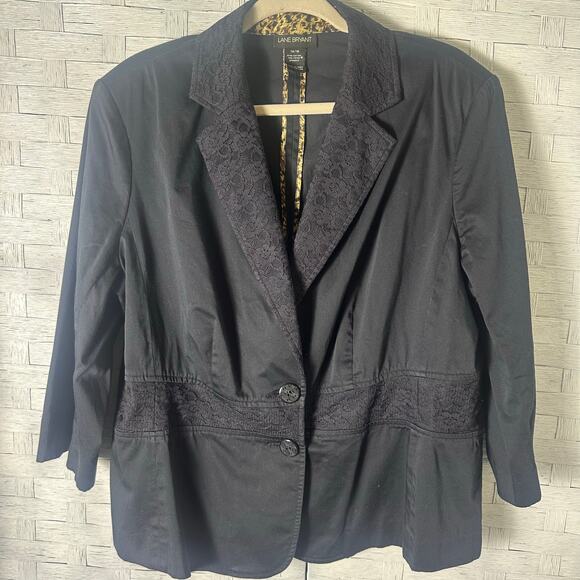 Lane Bryant women’s black blazer lace collar lace waist 2 button fall plus size - Picture 1 of 11